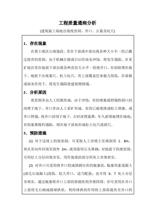 工程质量通病分析(建筑施工场地出现废窑洞、井口、古墓及坑穴)