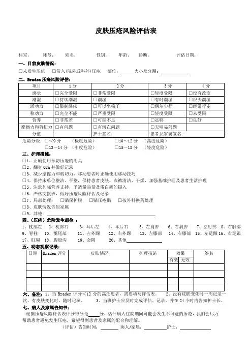 压疮评估表