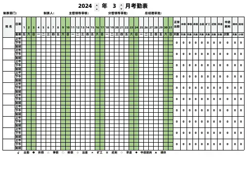 2024年3月员工考勤表(最新通用版)