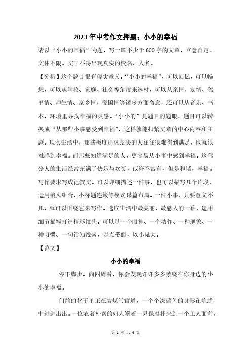 2023年中考作文押题：小小的幸福