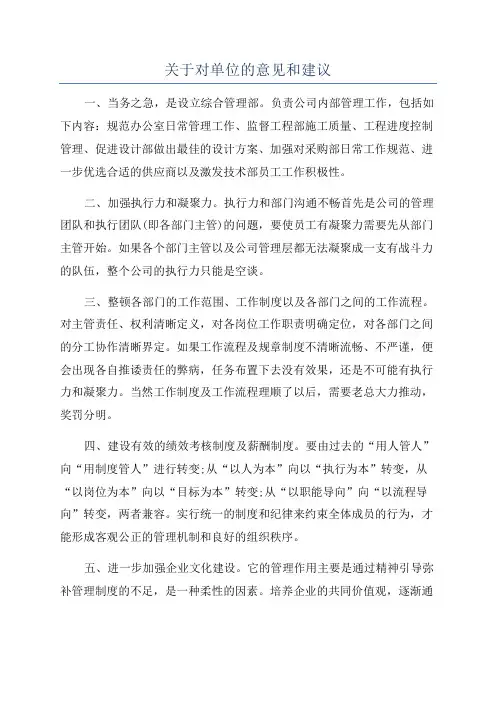 关于对单位的意见和建议