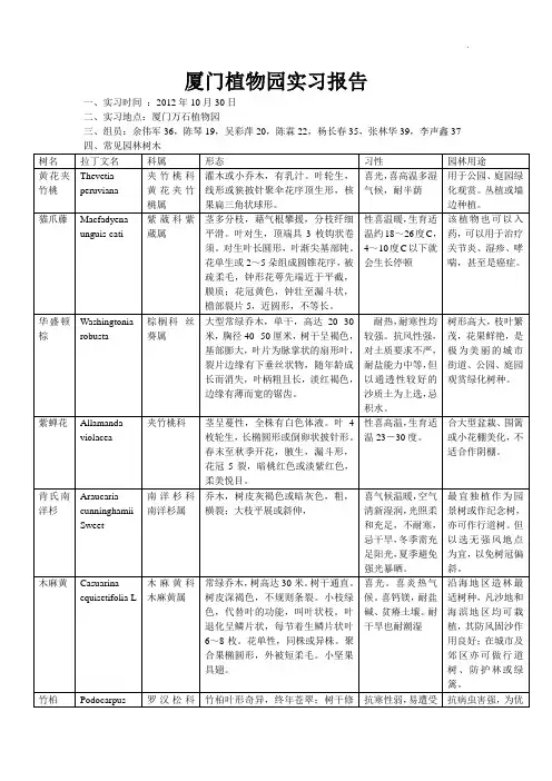 厦门植物园实习报告园林树木学