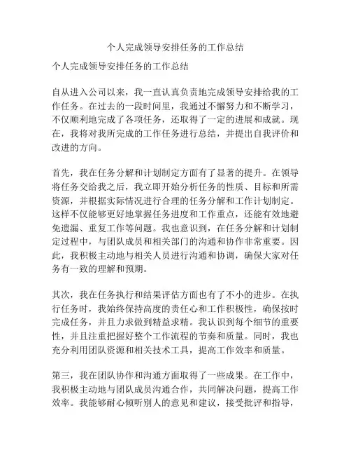 个人完成领导安排任务的工作总结