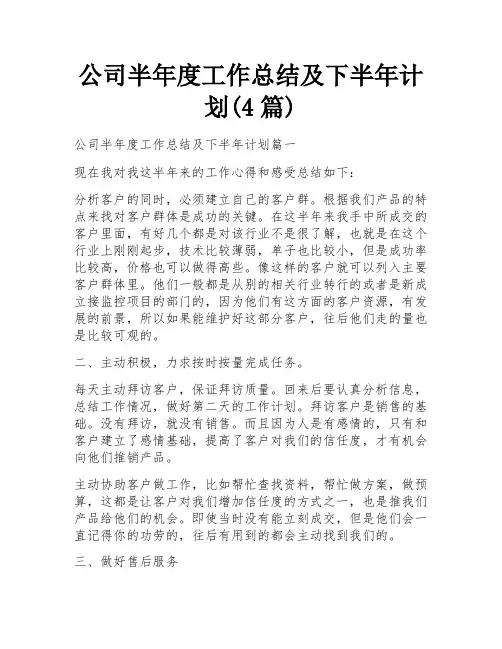 公司半年度工作总结及下半年计划(4篇)