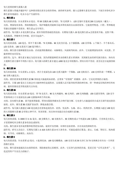 每天需要的维生素摄入量