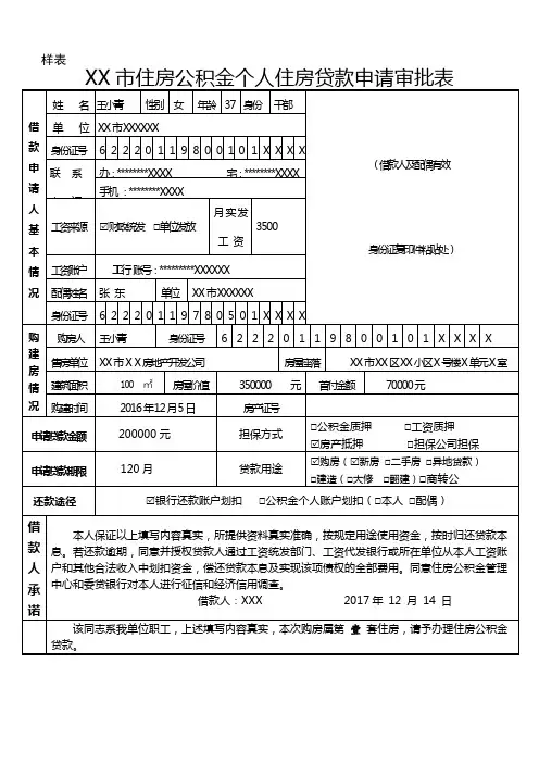 XX市住房公积金个人住房贷款申请审批表【模板】
