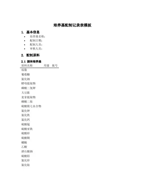 培养基配制记录表模板
