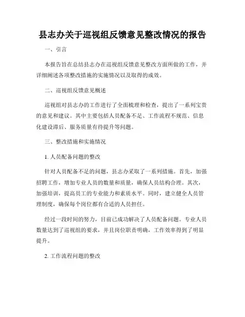 县志办关于巡视组反馈意见整改情况的报告