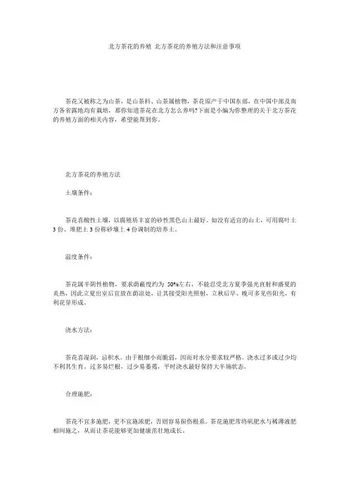 北方茶花的养殖 北方茶花的养殖方法和注意事项