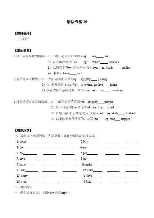 外研版(三年级起点)英语小升初专项提升训练-语法专练