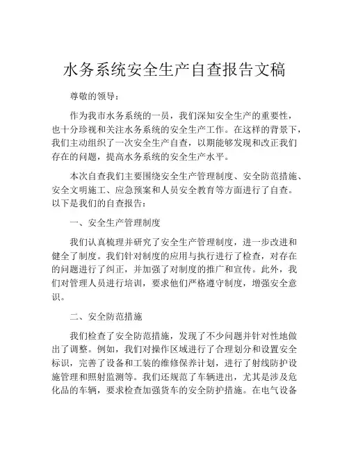水务系统安全生产自查报告文稿