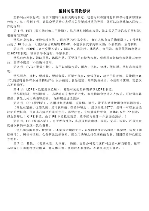 塑料制品回收标识