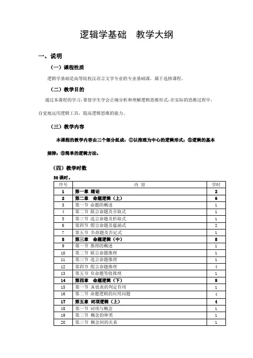逻辑学基础  教学大纲
