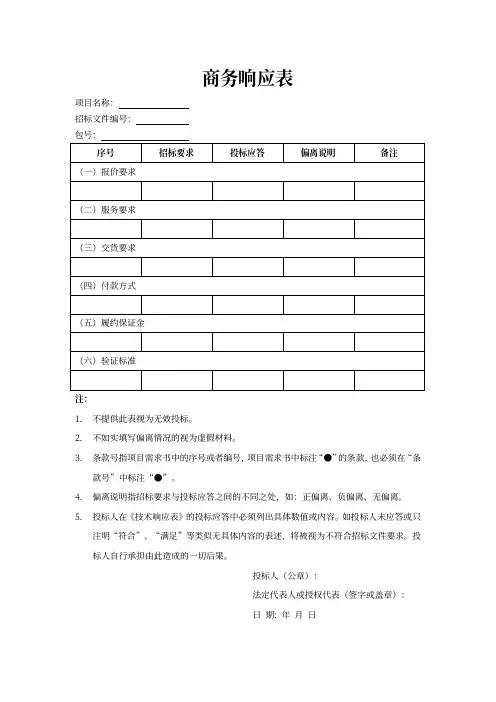 商务响应表