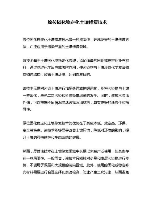 原位固化稳定化土壤修复技术
