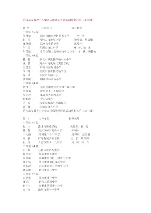 第六届安徽省中小学音乐课现场评选活动获奖名单