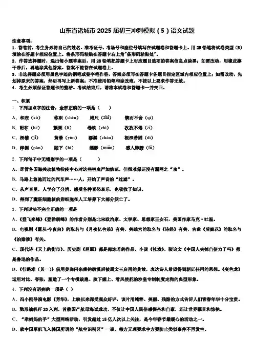 山东省诸城市2025届初三冲刺模拟(5)语文试题含解析