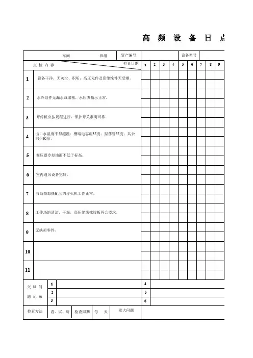 高频设备日点检表
