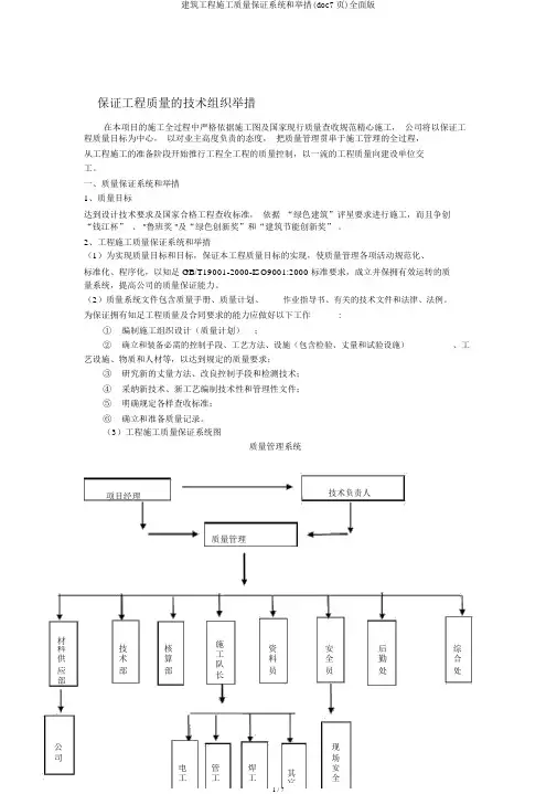建筑工程施工质量保证体系和措施(doc7页)全面版