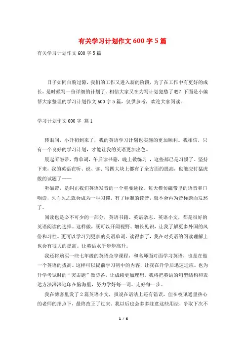 有关学习计划作文600字5篇