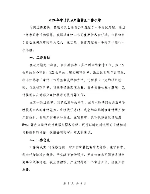 2024年审计员试用期转正工作小结(3篇)