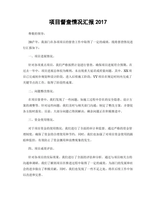 项目督查情况汇报2017