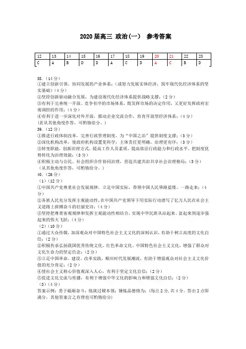 2020政治(一)答案