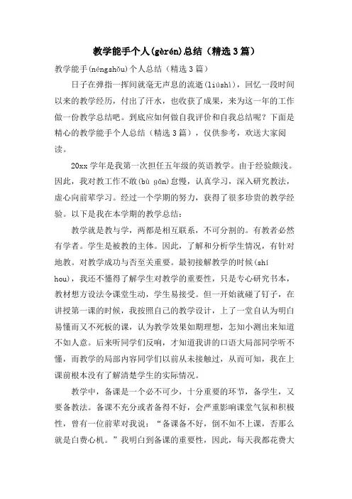 教学能手个人总结(3篇)