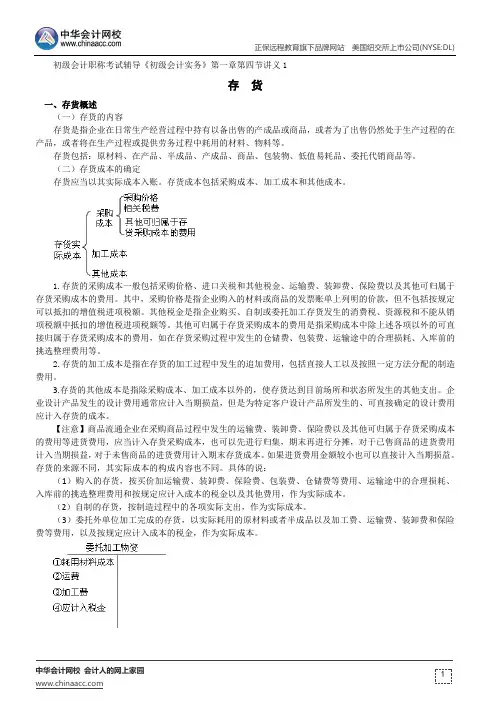 存货--初级会计职称考试辅导《初级会计实务》第一章第四节讲义1