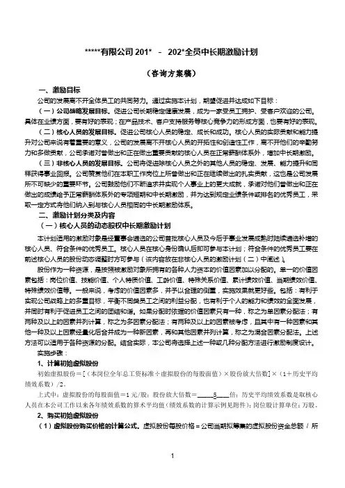 2019年某公司动态股权激励方案