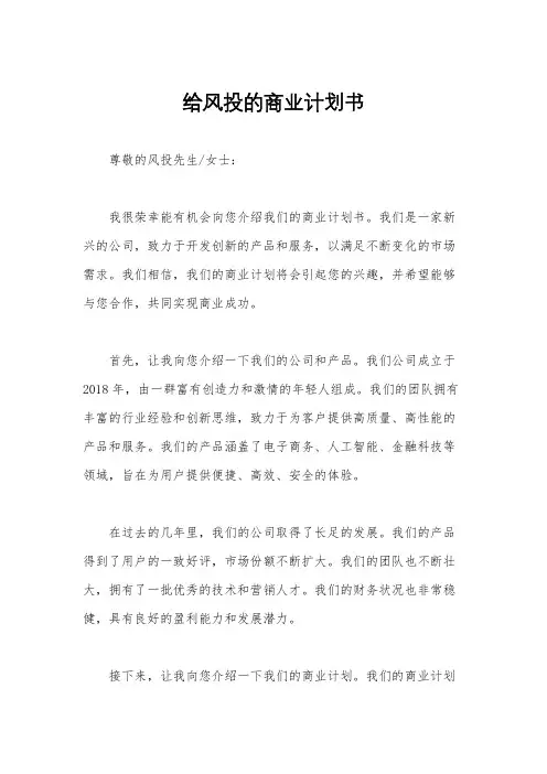 给风投的商业计划书