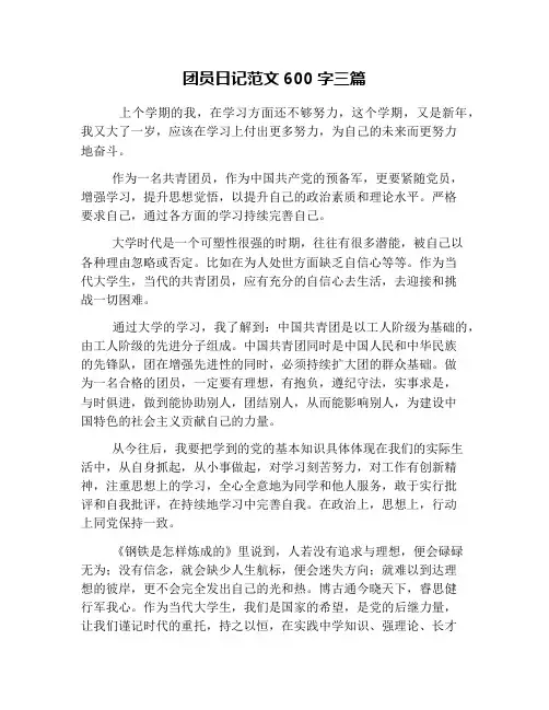 团员日记范文600字三篇
