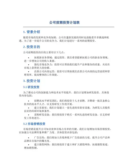 公司前期投资计划表
