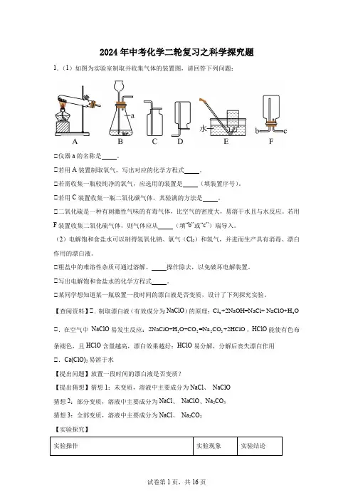 2024年中考化学二轮复习之科学探究题