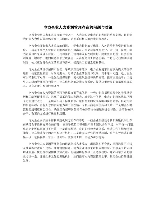 电力企业人力资源管理存在的问题与对策