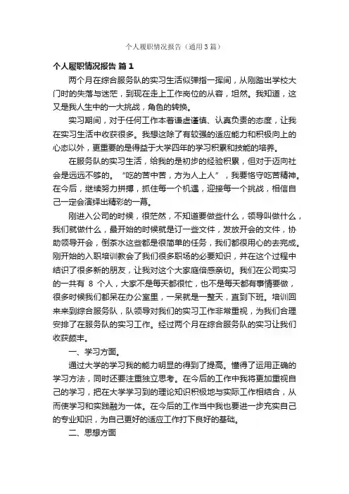 个人履职情况报告（通用3篇）