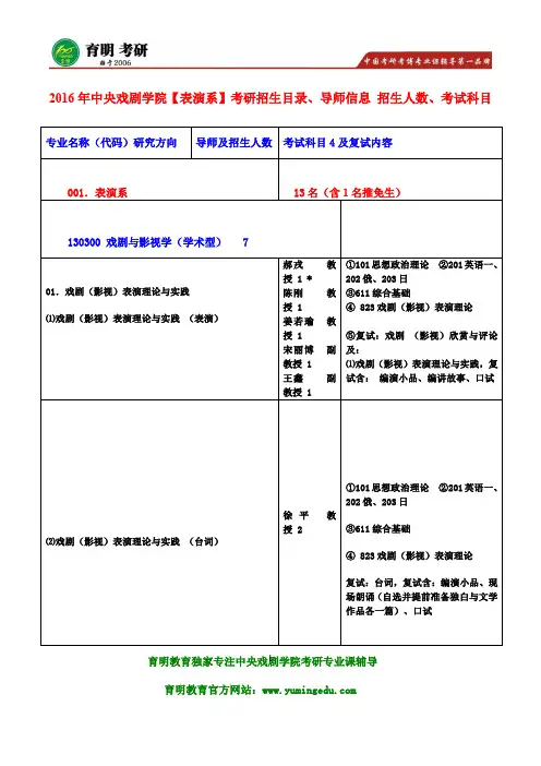 中戏考研-2016年中央戏剧学院表演系823戏剧影视表演理论考研历年真题及答案解析