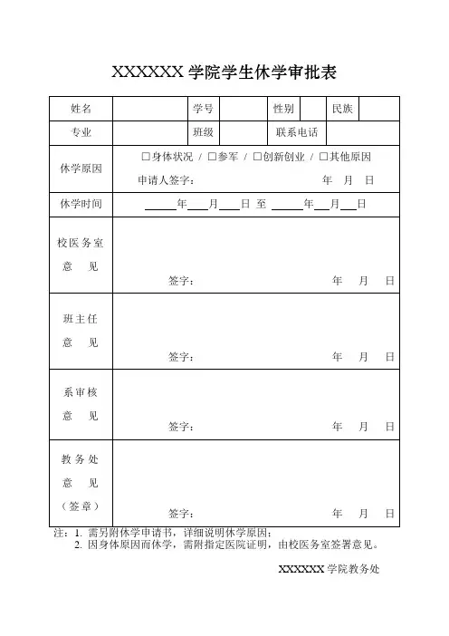 学生休学审批表