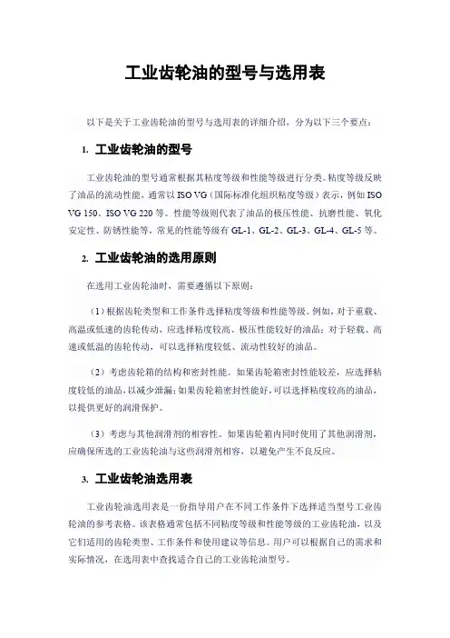 工业齿轮油的型号与选用表