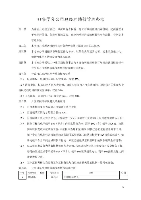 总经理绩效考核管理办法模版