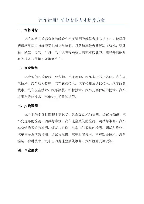 汽车运用与维修专业人才培养方案