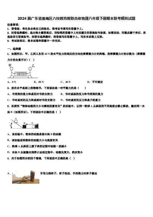 2024届广东省番禺区六校教育教联合体物理八年级下册期末联考模拟试题含解析
