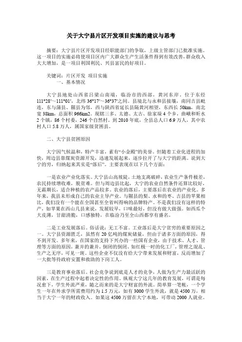 关于大宁县片区开发项目实施的建议与思考