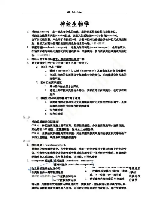 神经生物总结复习