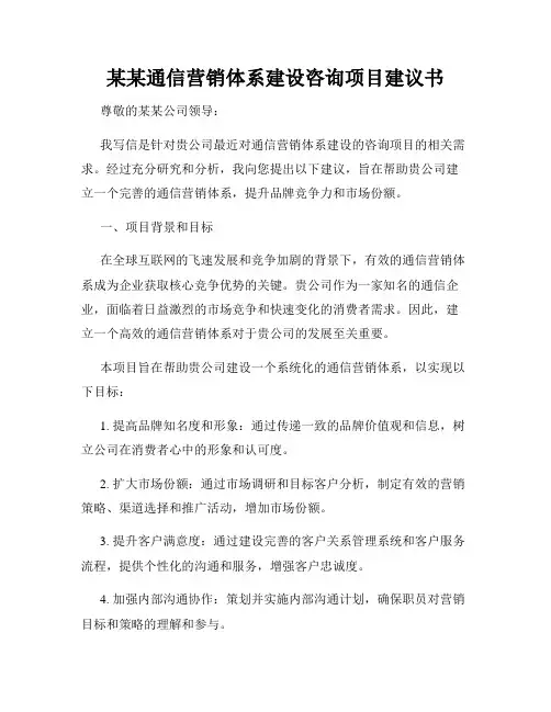 某某通信营销体系建设咨询项目建议书