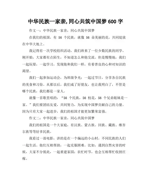 中华民族一家亲,同心共筑中国梦600字