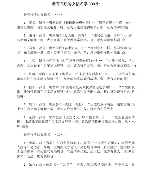 最有气质的女孩名字300个