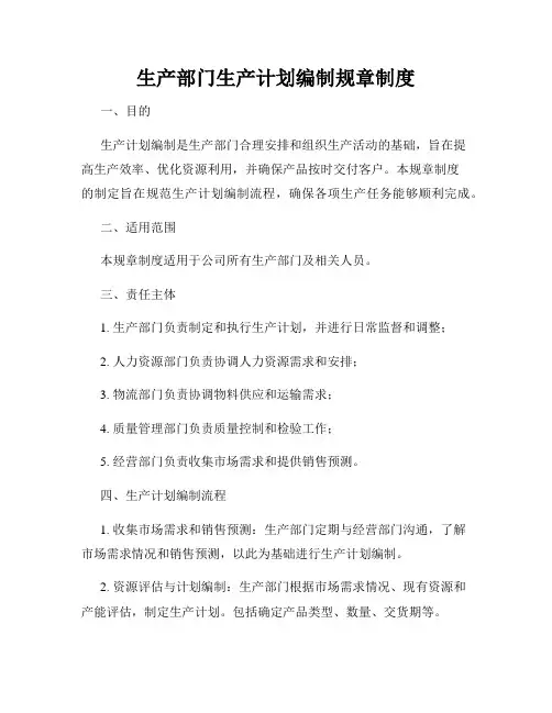 生产部门生产计划编制规章制度