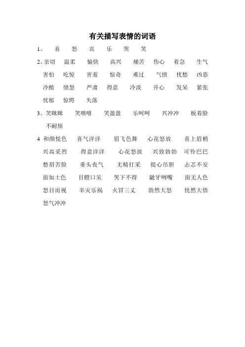 (完整版)有关描写表情的词语
