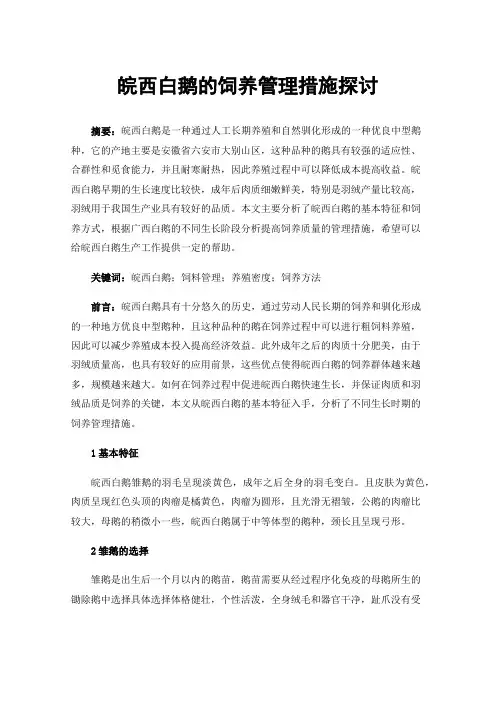 皖西白鹅的饲养管理措施探讨